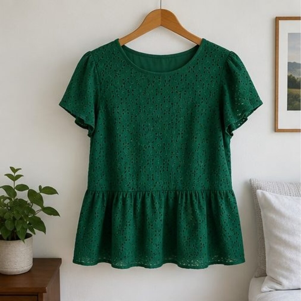 Emerald Eyelet Peplum Blouse